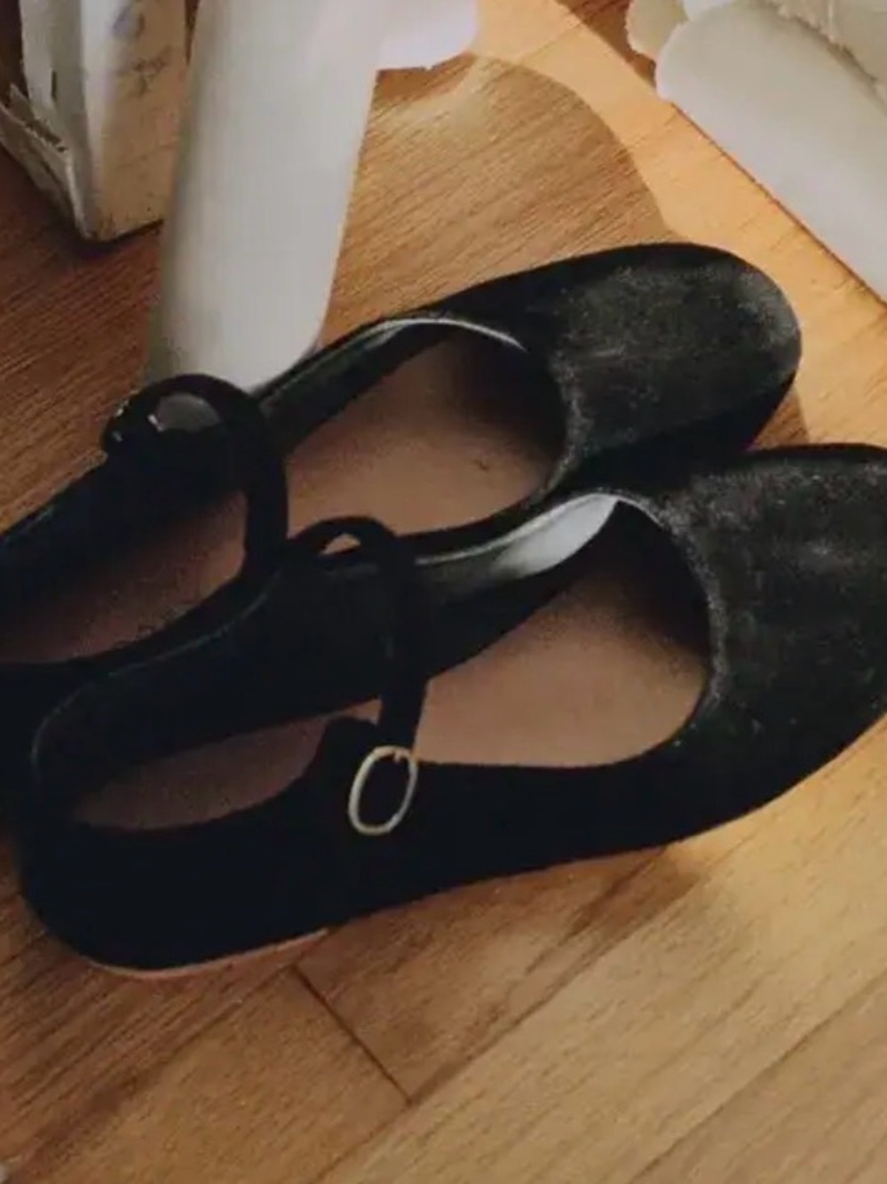 Doen Black Velvet Mary Jane Flats with Buckle
